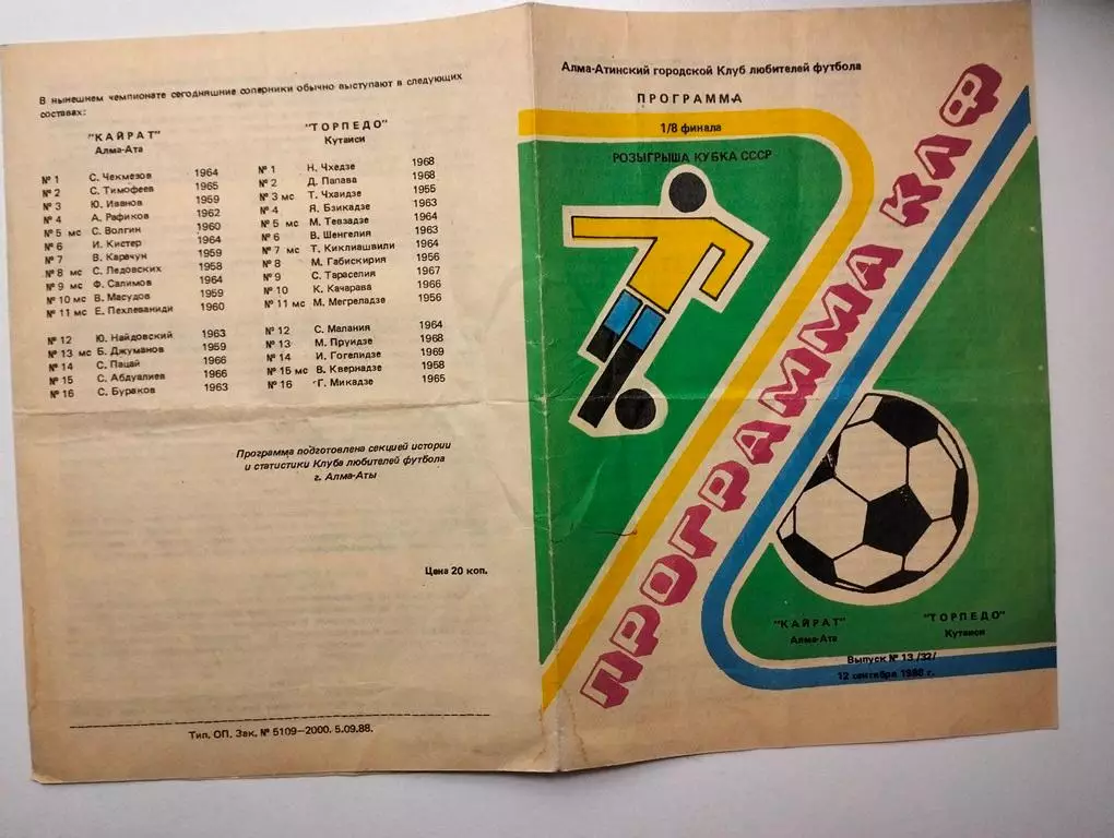 Кайрат Алма-Ата - Торпедо Кутаиси 1988 Кубок
