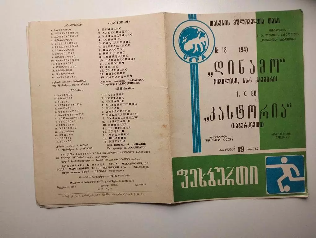 Динамо Тбилиси - Кастория Греция 1980