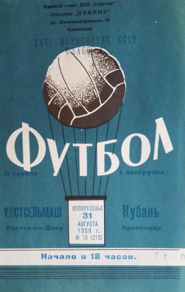 Кубань Краснодар - Ростсельмаш Ростов 31.08.1969