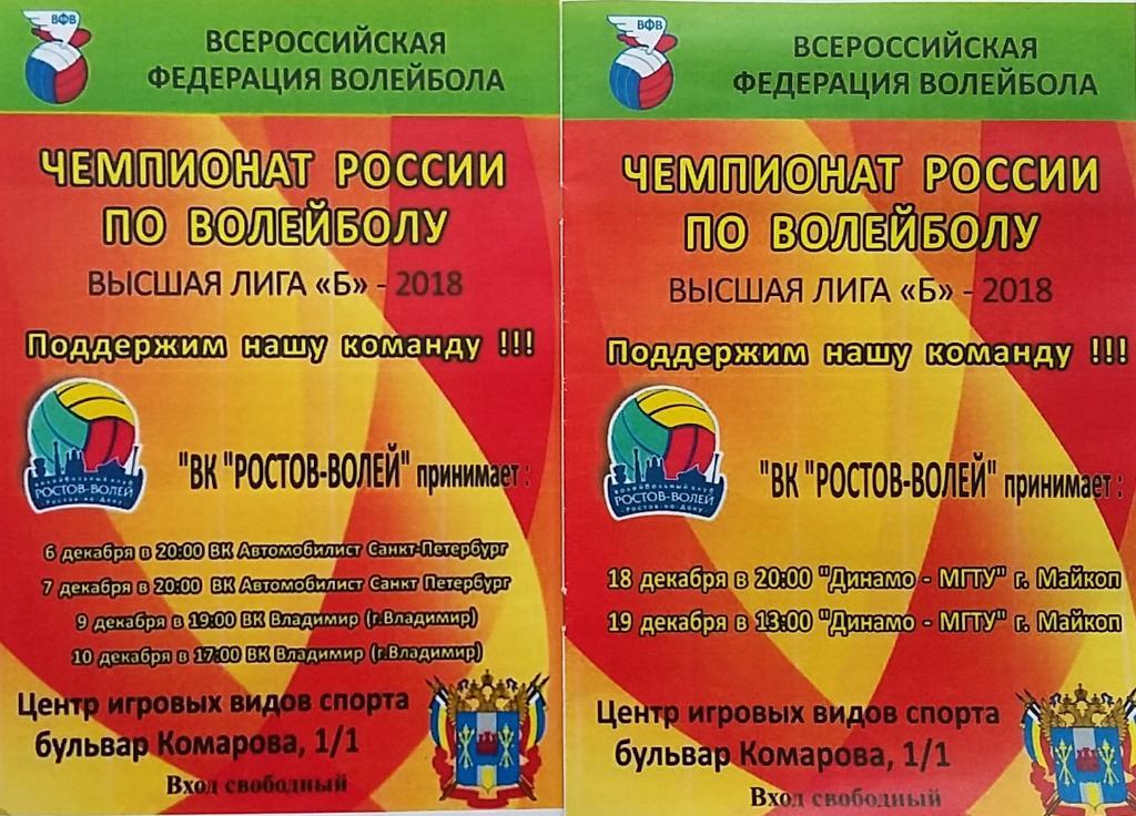 Ростов-Волей - Автомобилист Санкт-Петербург 06-07.12, ВК Владимир 09-10.12.2017