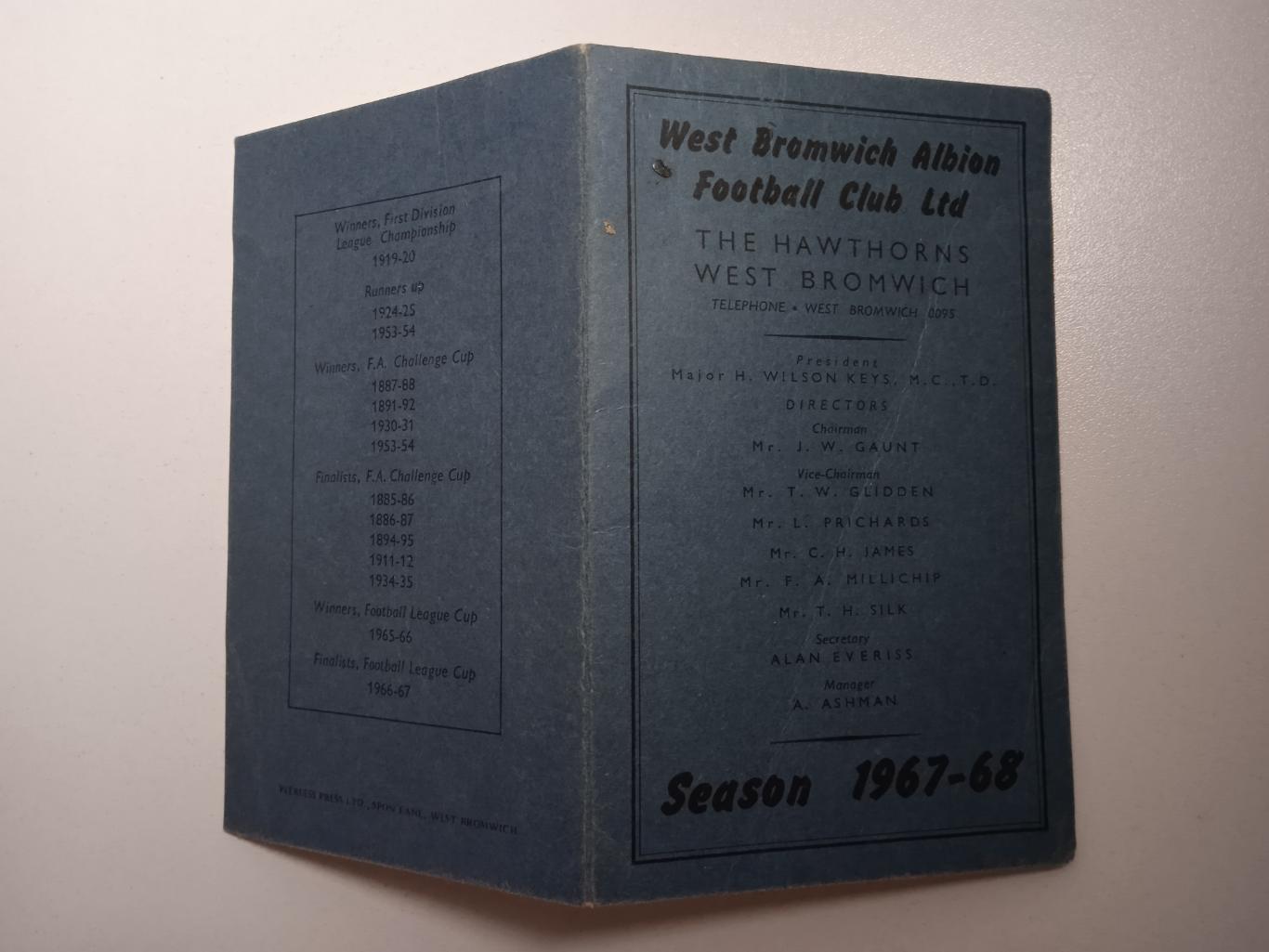 Вест Бромвич Альбион West Bromwich Albion Англия 1967-68