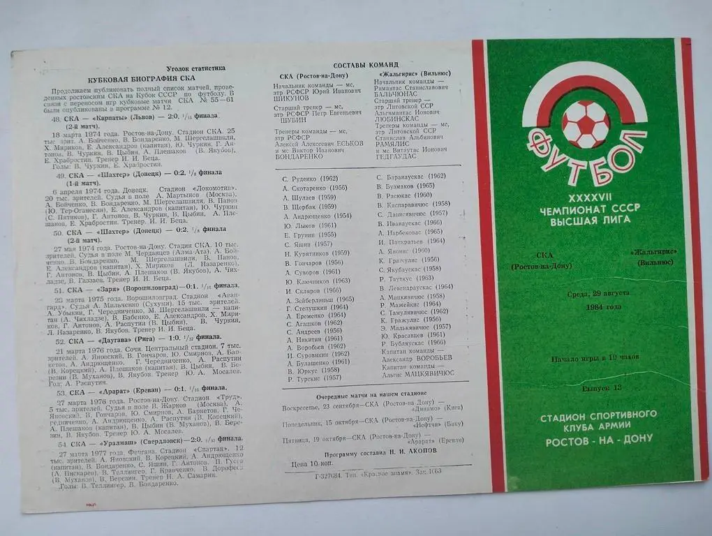 СКА Ростов - Жальгирис Вильнюс 1984