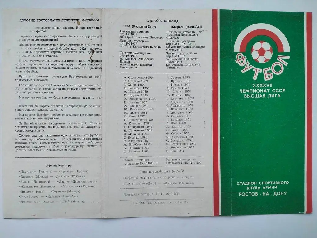 СКА Ростов - Кайрат Алма-Ата 1984