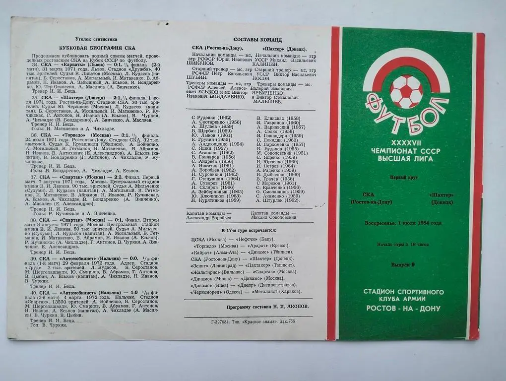 СКА Ростов - Шахтер Донецк1984
