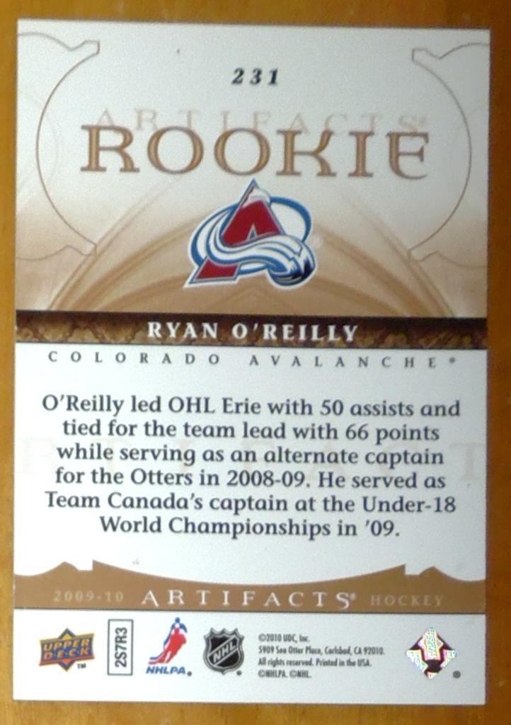 Карточка NHL 2009-10 ARTIFACTS ROOKIE #231 RYAN O'REILLY 1