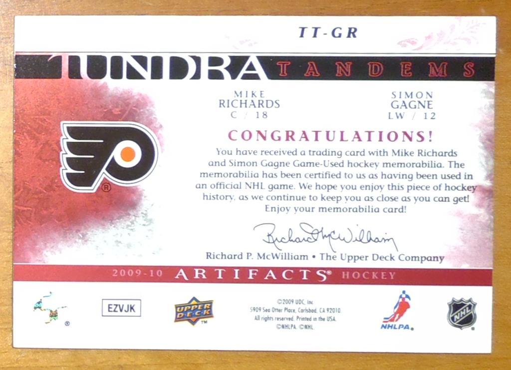 Карточка NHL 2009-10 ARTIFACTS TUNDRA TANDEMS RED TT-GR MIKE RICHARDS - SIMON GA 1