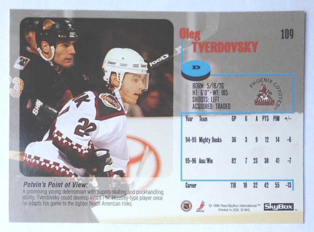 Карточка Олег Твердовский (Oleg Tverdovsky) SkyBox Impact 1996-97: №109 1