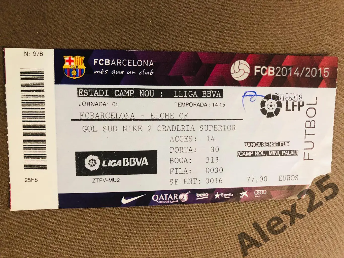 Билет футбол Барселона - Эльче 2014 08.24 Чемпионат Испании