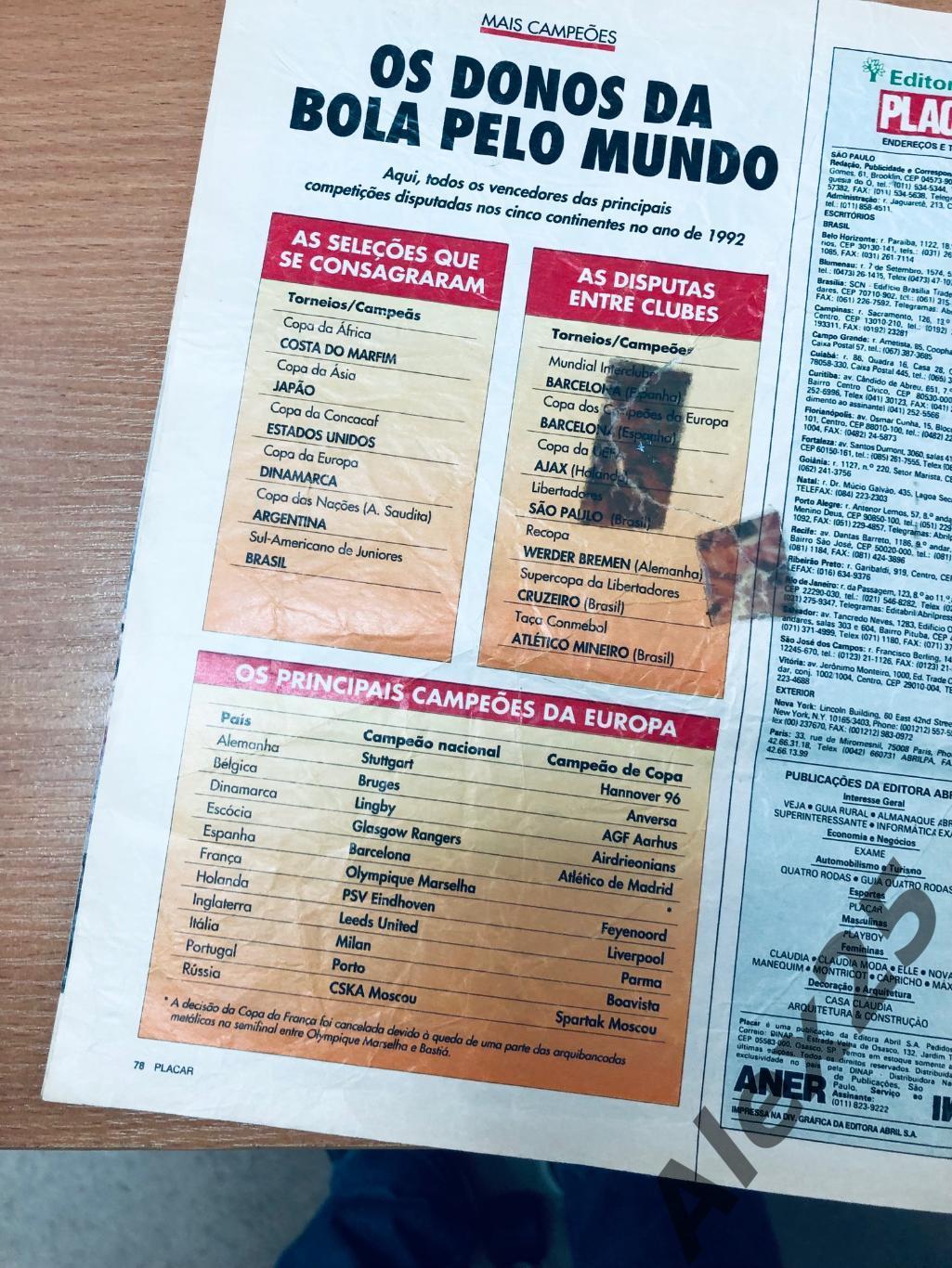 Журнал-справочник. Плакар / Placar Campeos 92 (Бразилия) № 1079 (январь) 1992 г. 6