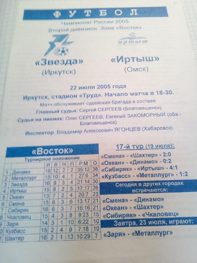 Звезда Иркутск - Иртыш Омск - 22.07.2005