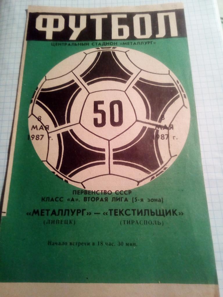 Металлург Липецк - Текстильщик Тирасполь - 08.05.1987