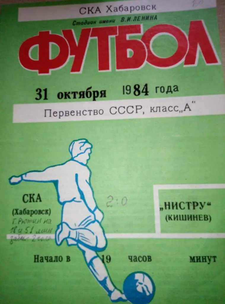 СКА Хабаровск - Нистру Кишинев - 31.10.1984