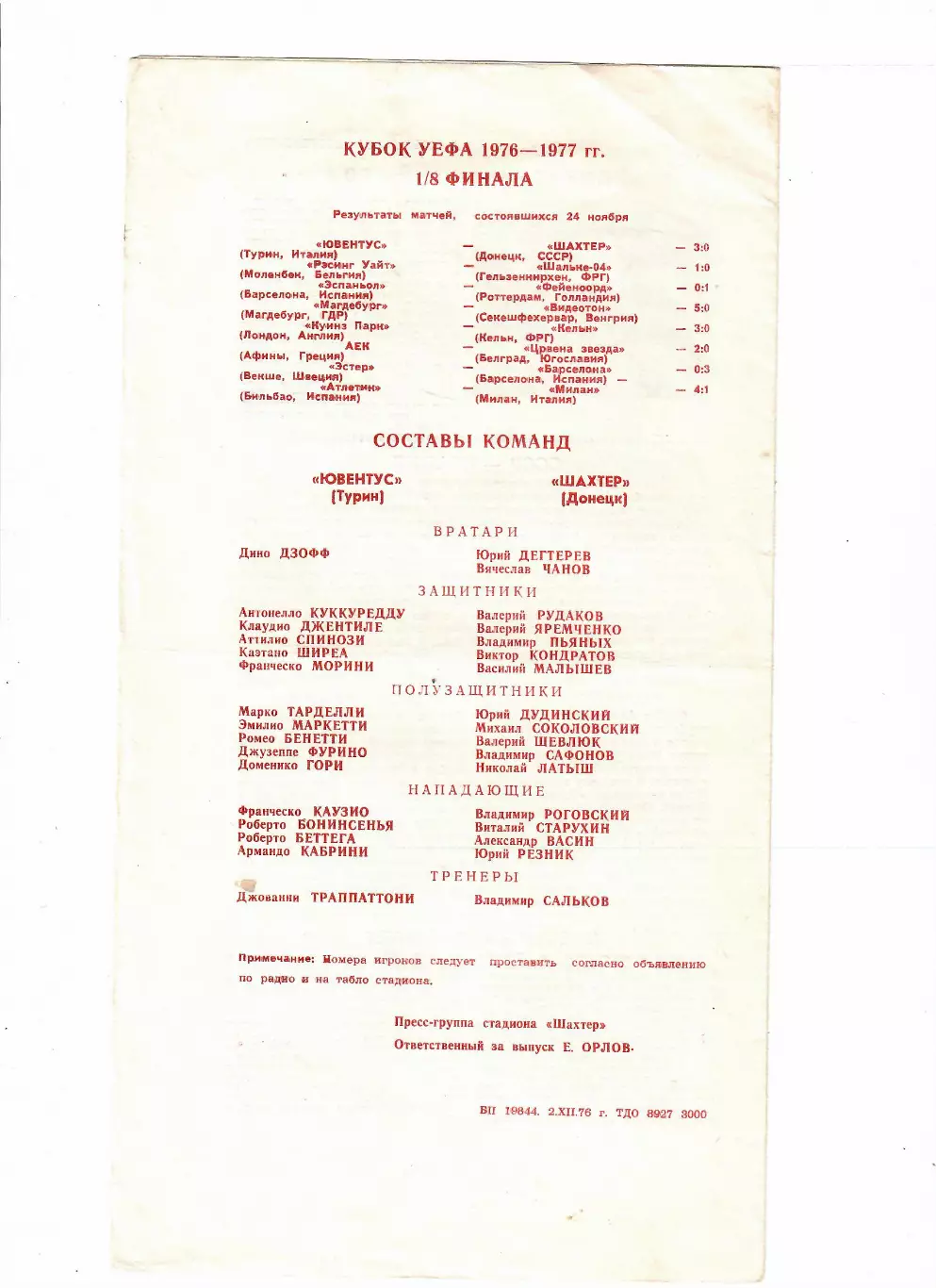 Шахтер Донецк-Ювентус Италия1976 1