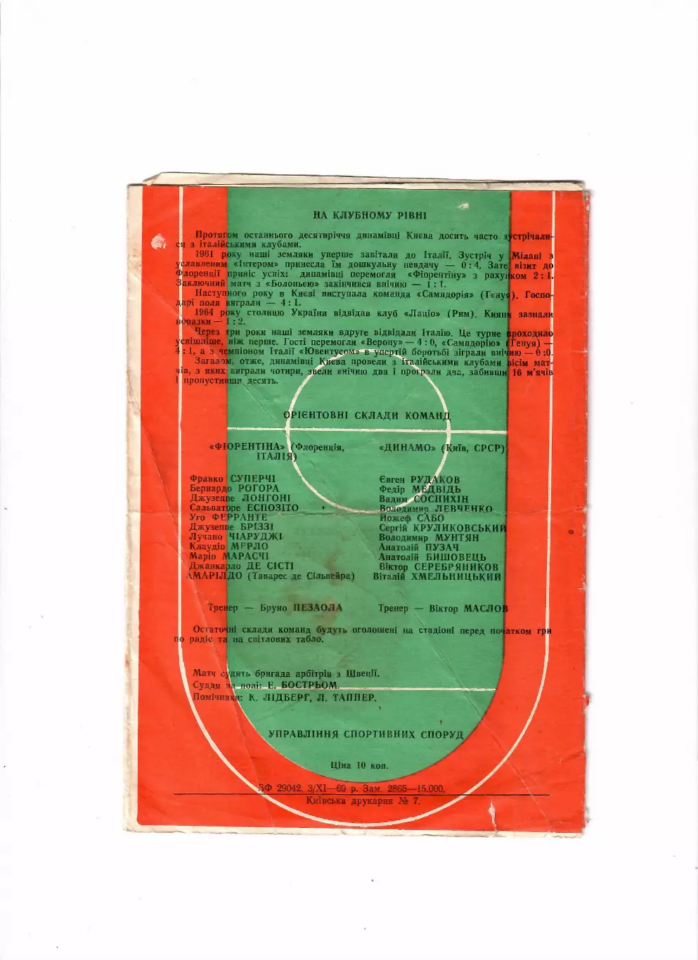 Динамо Киев - Фиорентина Италия 1969 1