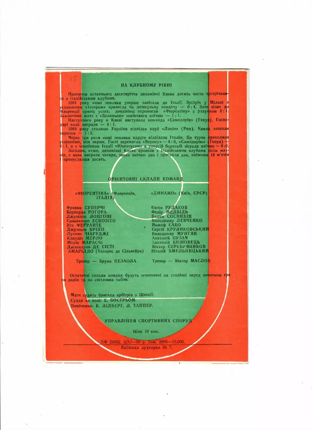 Динамо Киев-Фиорентина Италия 1969 1