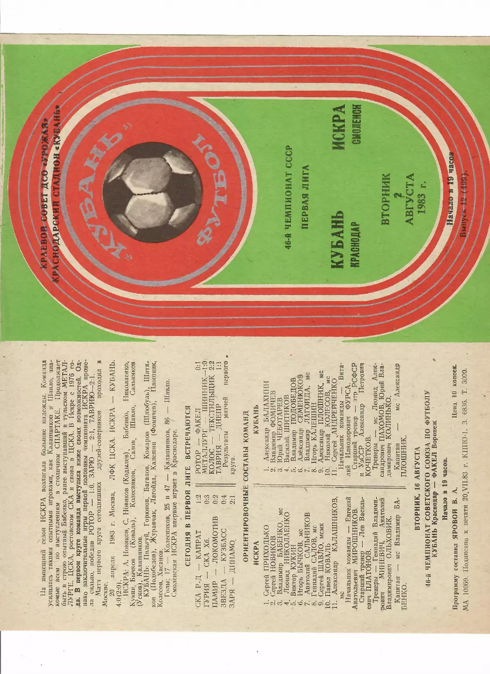 Кубань Краснодар-Искра Смоленск 1983