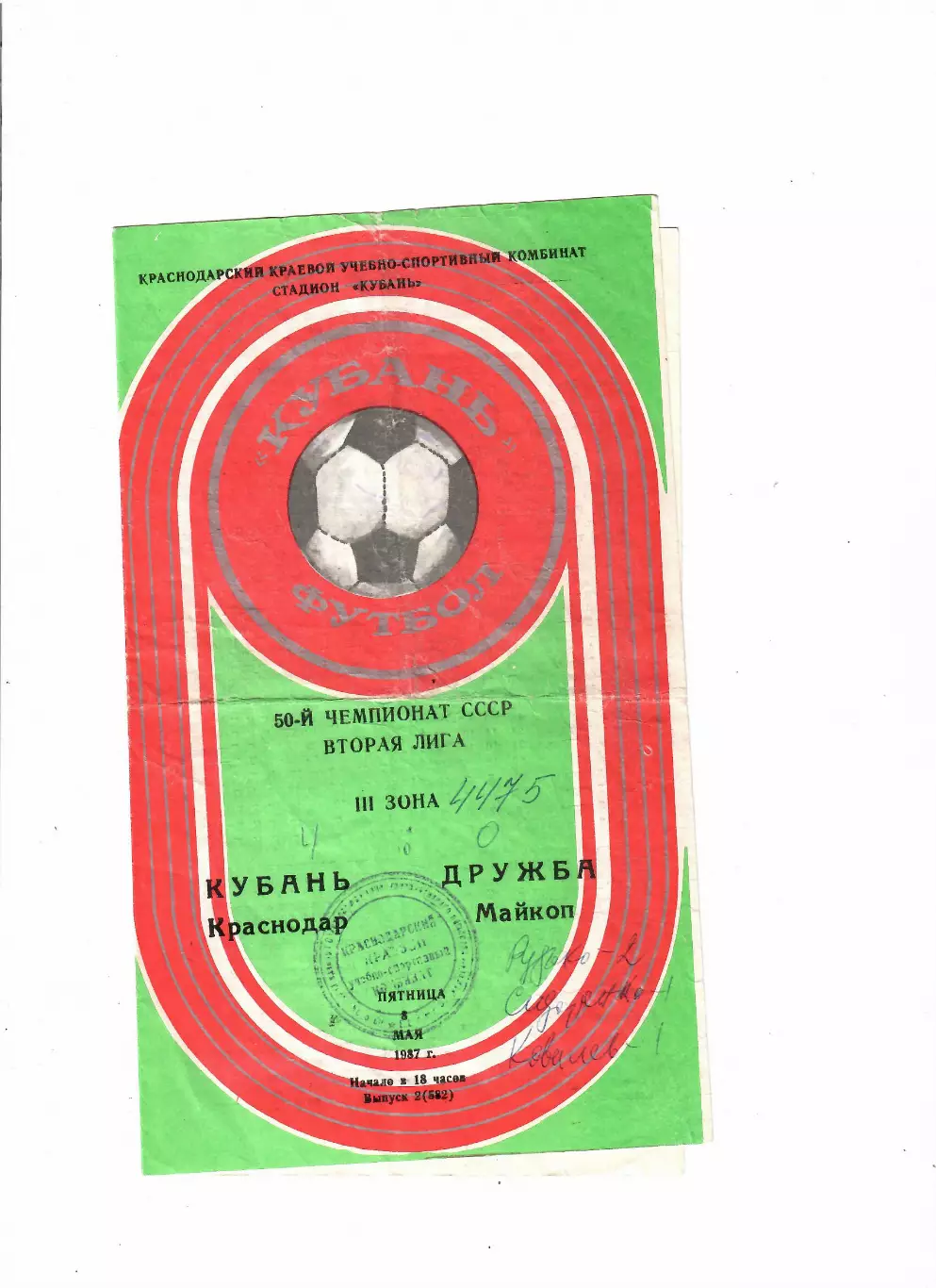 Кубань Краснодар-Дружба Майкоп 1987