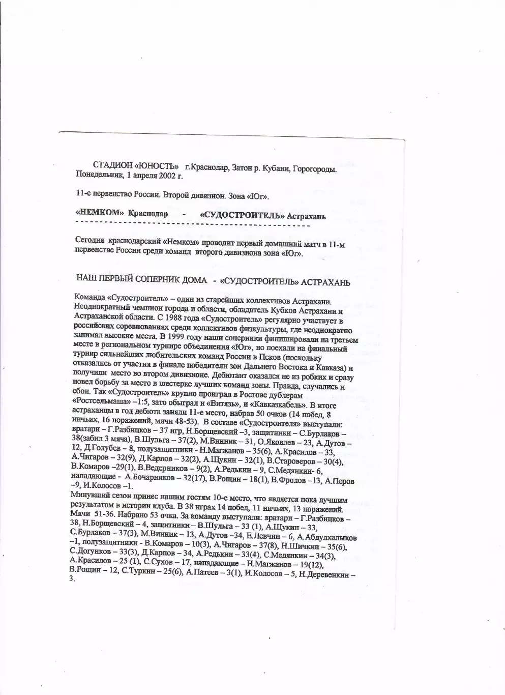 Немком Краснодар - Судостроитель Астрахань 2002
