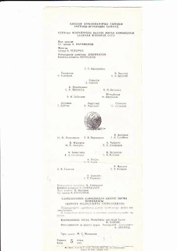 СССР(юниоры)-Сборная Азербайджана 1963 1