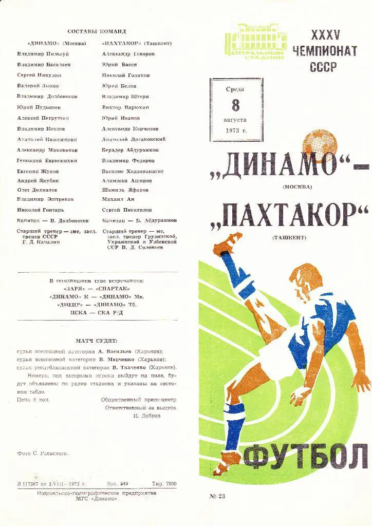 Динамо Москва-Пахтакор 1973