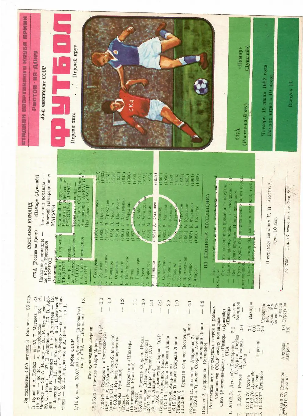 СКА Ростов-Памир 1982