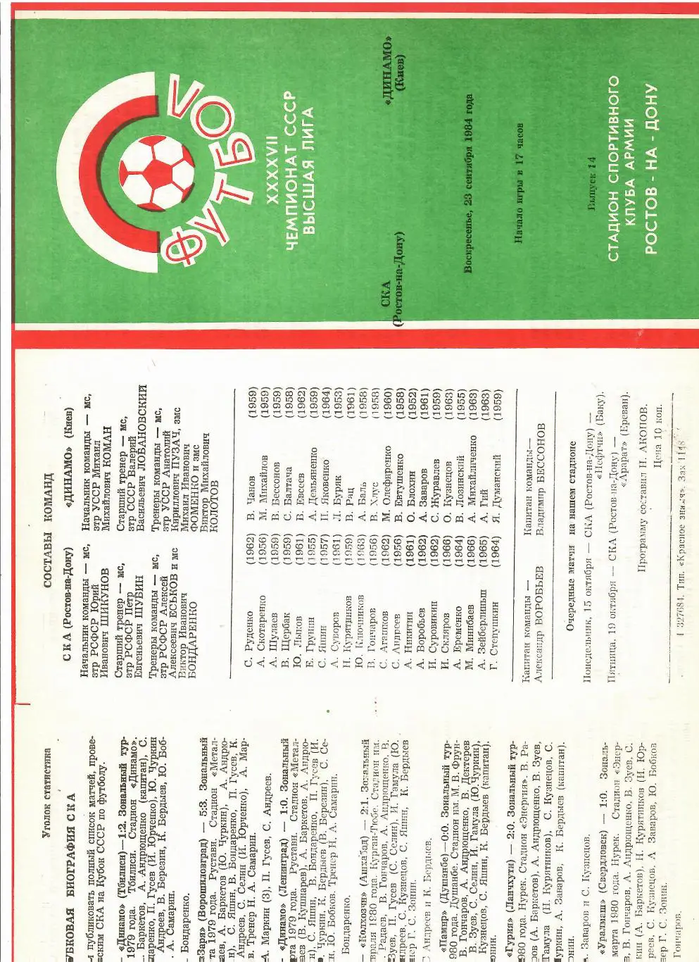 СКА Ростов-Динамо Киев 1984