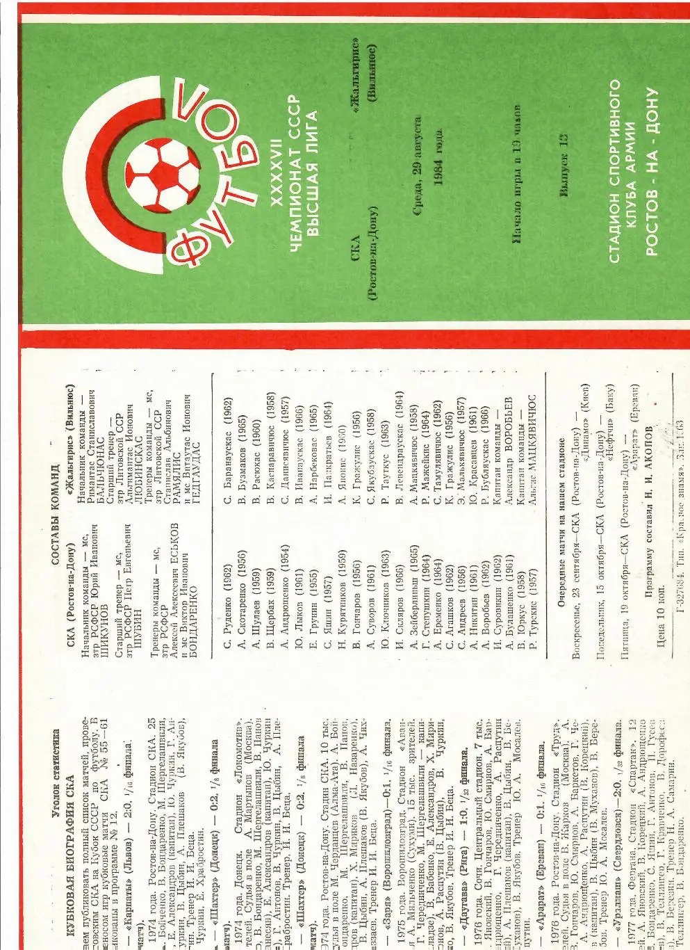 СКА Ростов-Жальгирис 1984