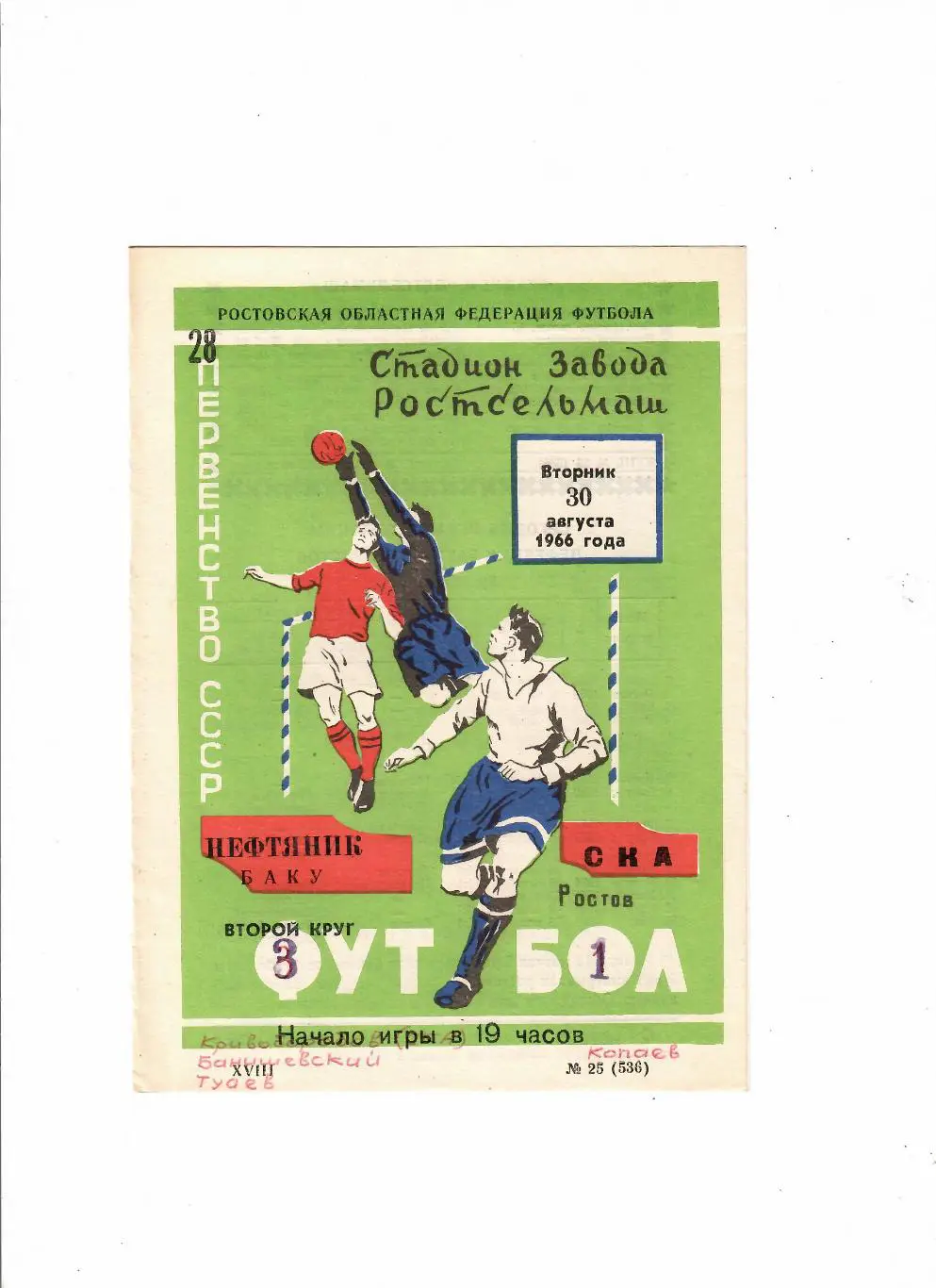 СКА Ростов-Нефтяник Баку 1966