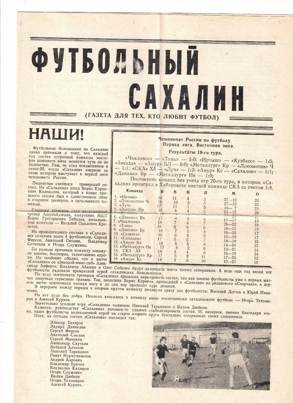 Футбольный Сахалин 1992