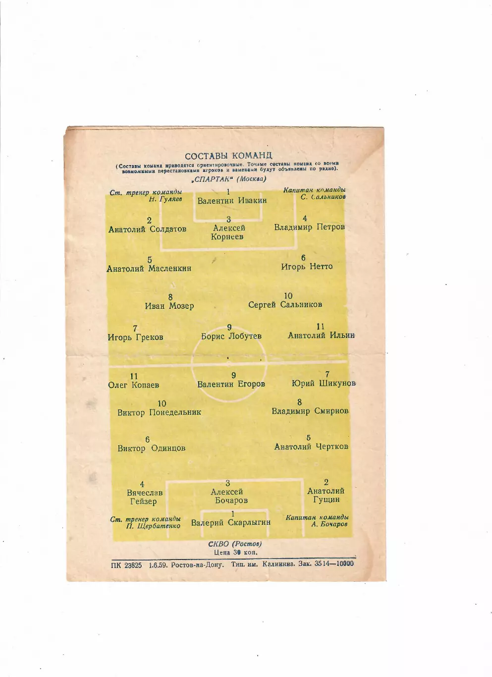 СКВО(СКА) Ростов-Спартак Москва 1959 1