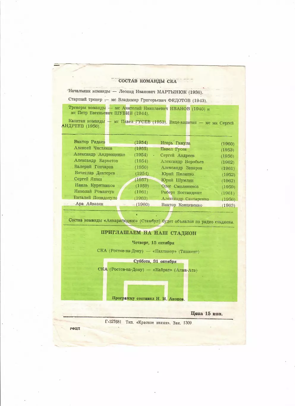 Ска Ростов-Анкарагюджю Турция 1981 1