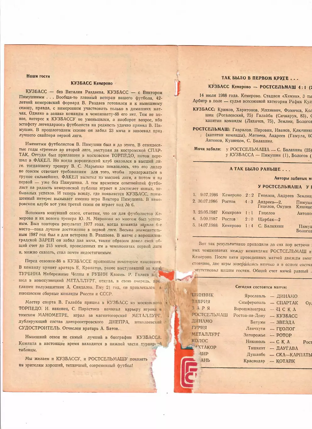 Ростсельмаш-Кузбасс Кемерово 1988 1