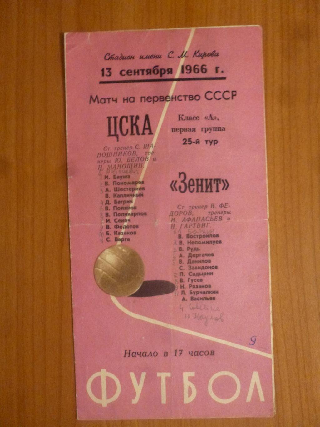 Зенит Ленинград - ЦСКА Москва 1966*