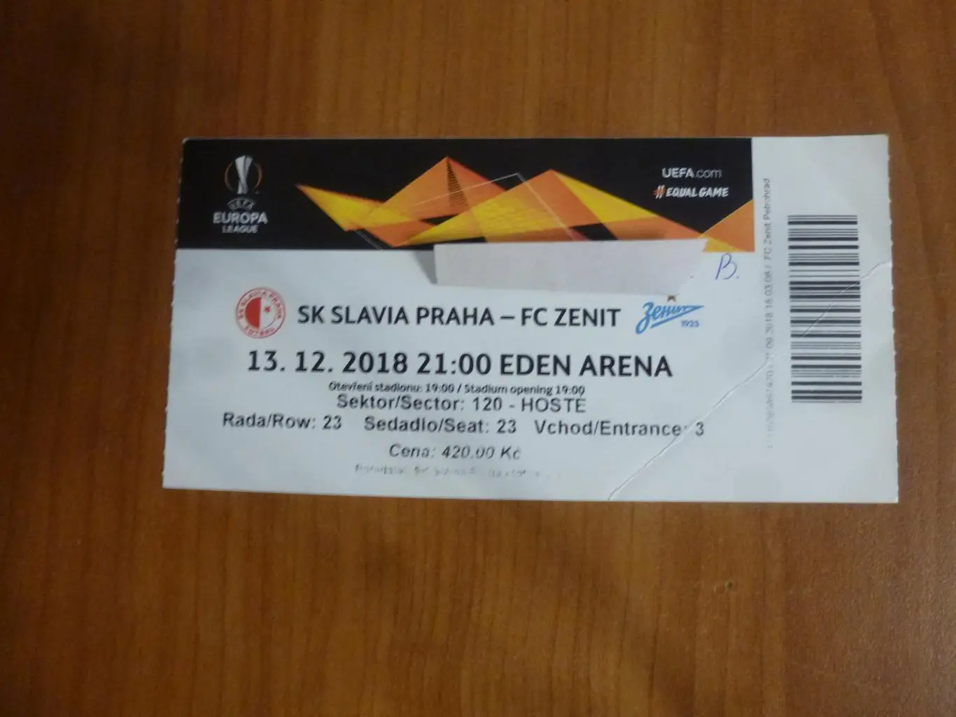 билет Славия - Зенит ЛЕ 13.12.2018. Редкий!!!