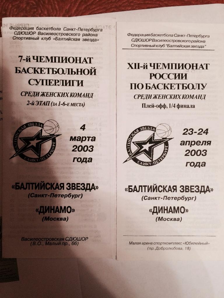 2003 баскетбол женщины Балтийская Звезда Динамо Москва