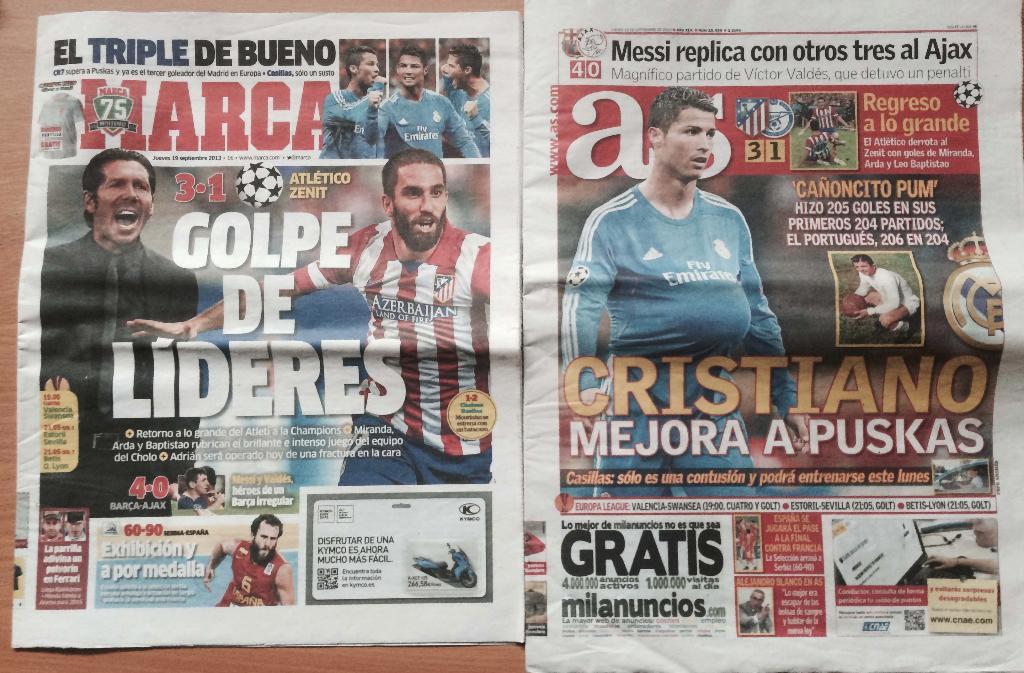 2013 - Лига чемпионов - Атлетико Мадрид - Зенит - еще две газеты с отчетом