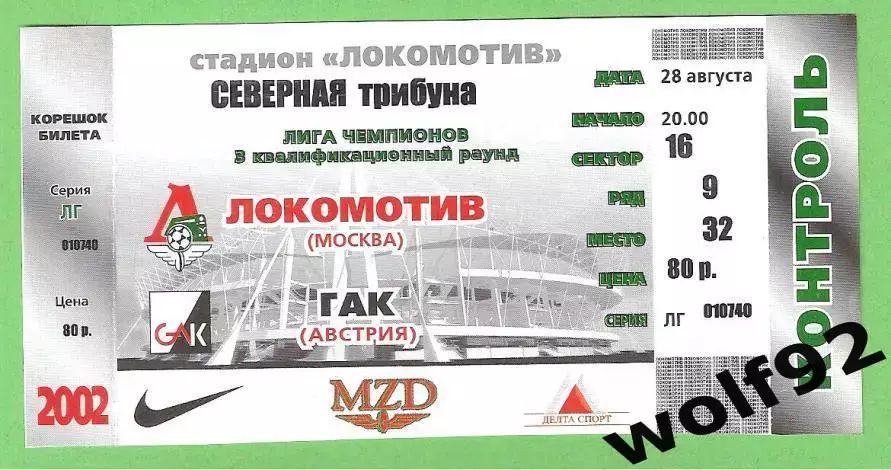 Локомотив Москва - ГАК Австрия ЛЧ 28.08.2002