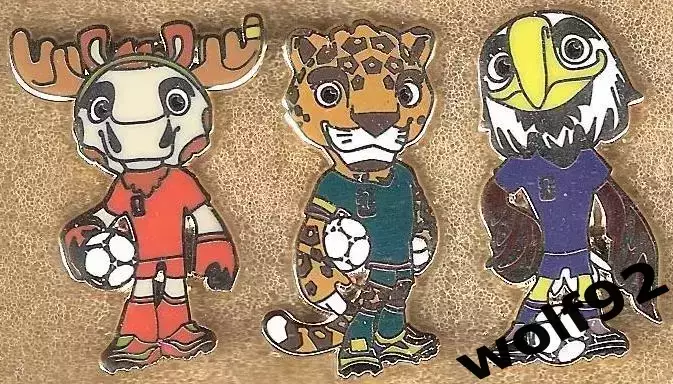 Знаки(Набор 3шт.) Чемпионат Мира 2026 США,Мексика,Канада (5) /Талисманы /2026