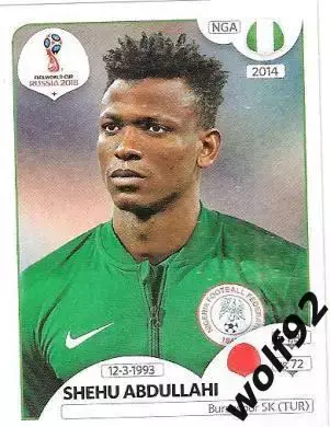 Наклейка №336 Shehu Abdullahi / Nigeria / Panini / ЧМ 2018