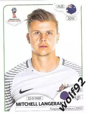 Наклейка №215 Mitchell Langerak / Australia / Panini / ЧМ 2018