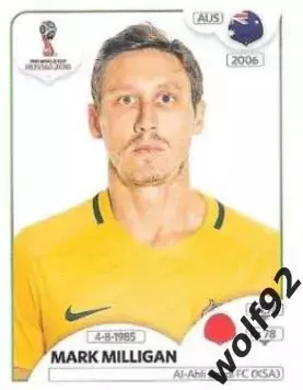Наклейка №221 Mark Milligan / Australia / Panini / ЧМ 2018