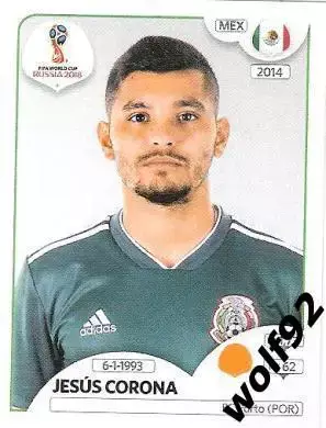Наклейка №466 Jesus Corona / Mexico / Panini / ЧМ 2018