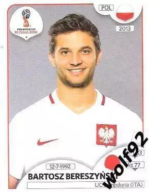 Наклейка №600 Bartosz Bereszynski / Poland / Panini / ЧМ 2018