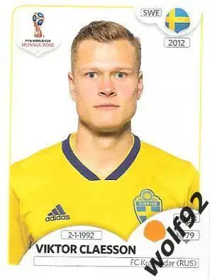 Наклейка №485 Viktor Claesson / Sweden / Panini / ЧМ 2018