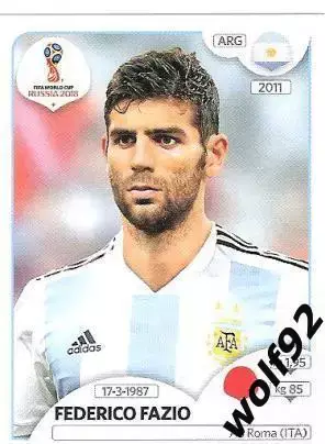 Наклейка №276 Federico Fazio / Argentina / Panini / ЧМ 2018