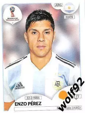 Наклейка №282 Enzo Perez / Argentina / Panini / ЧМ 2018