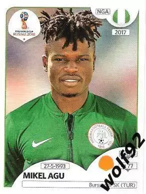 Наклейка №345 Mikel Agu / Nigeria / Panini / ЧМ 2018
