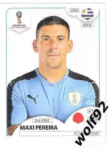 Наклейка №95 / Maxi Pereira / Uruguay / Panini / ЧМ 2018