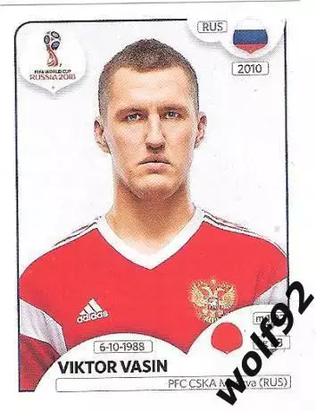 Наклейка №36 Виктор Васин Россия / Panini / ЧМ 2018