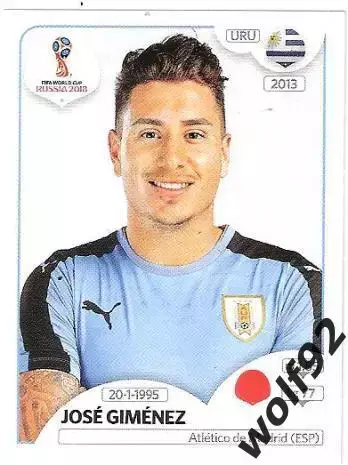 Наклейка №98 / Jose Gimenez / Uruguay / Panini / ЧМ 2018